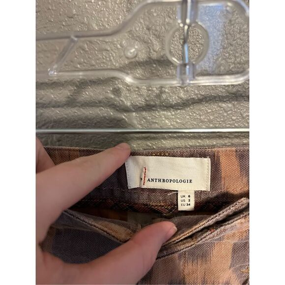 Anthropologie Brown Animal Print Joggers Women's Size 2 Linen Blend Zip Ankle - Picture 3 of 5